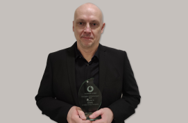 Jason Butcher, MD at Eltek UK, proudly accepts the Vodafone UK Innovation in Environment Award